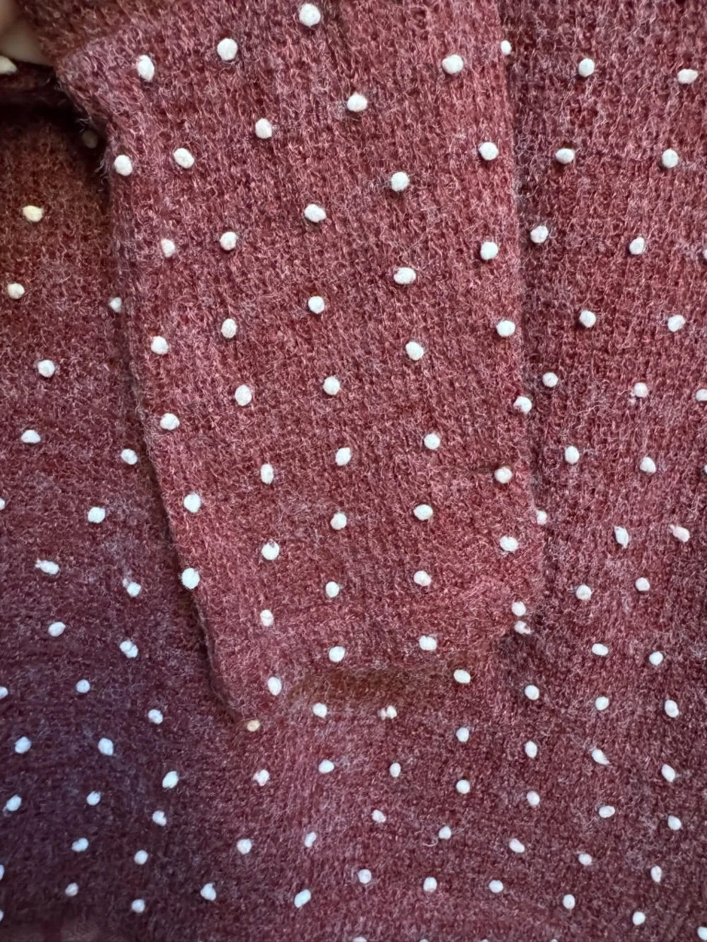 Altar'd State Lace Hem Polka Dot Embellished L/Sleeve Burgundy Red Sweater Large